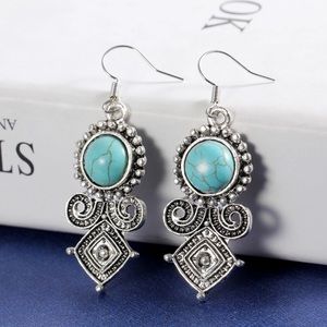 NEW Bohemian Vintage Silver Blue Stone Earrings